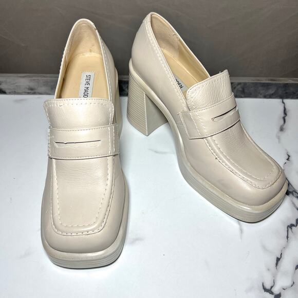 Steve Madden Cream Leather Platform Loafer Size 8.5 - Picture 3 of 9